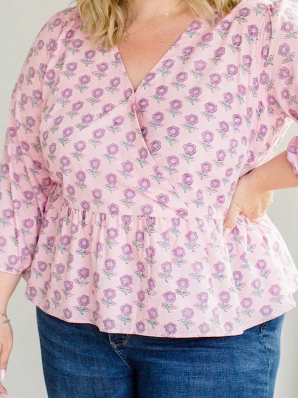 Carla Kiley Collection Plus Floral Wrap Peplum Top - Pink